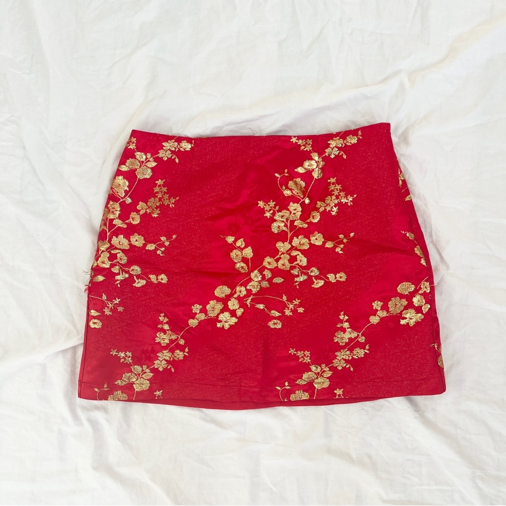 Red and gold mini skirt